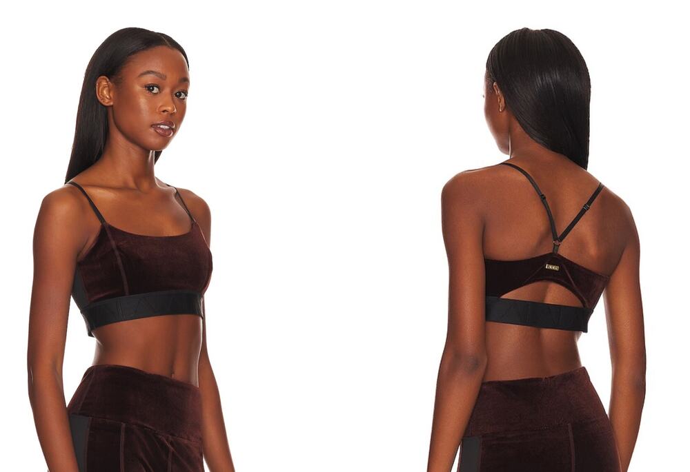 ALANA Velvet Velour Brown Mocha Bra Top Criss Cross Cut OutWide Band S Small $85